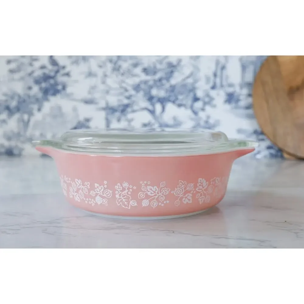 Vintage Pyrex Pink Gooseberry Cinderella Casserole Dish Bowl 471 473 and 1 Lid